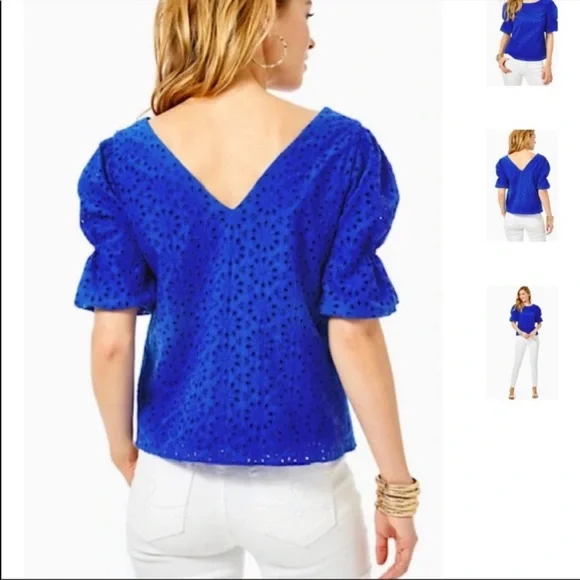[Lilly Pulitzer] NWT Shaila Top in Baha Blue Neon Sunburst Eyelet - Picture 2 of 2